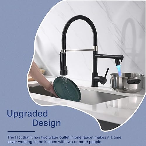 Miniatura 41 de Grifo de cocina dorado cepillado con rociador extraíble, grifos de fregadero de cocina de latón comercial de una sola manija con grifo de cocina