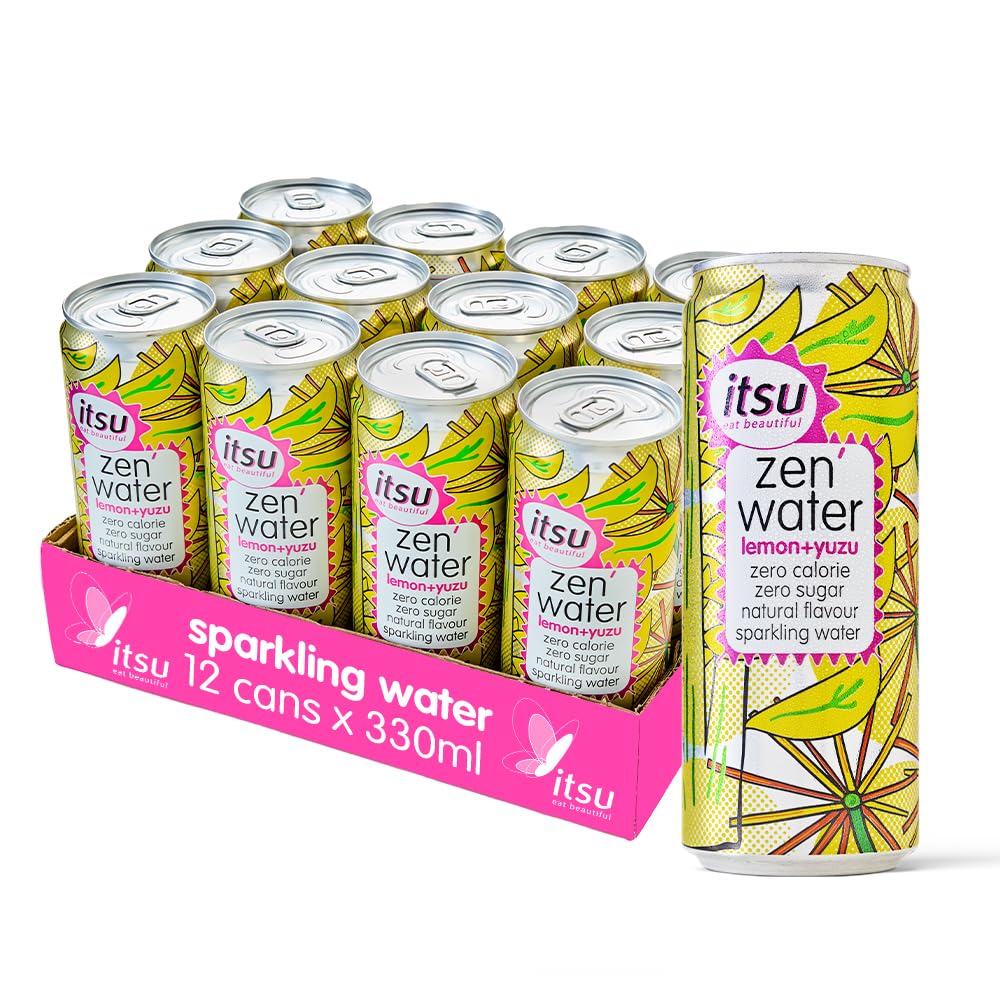 itsu Lemon + Yuzu Zen Water | Naturally Flavoured Sparkling Water 330ml (Pack of 12) | Zero Calories, Zero Sugar| 12 x 330ml Pack