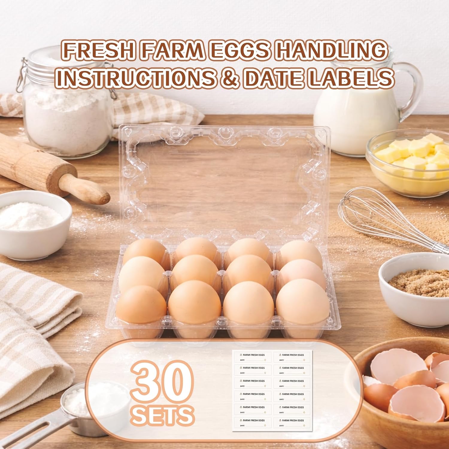 WIKDAY Egg Cartons Cheap Bulk 30 Pack 12 Count Plastic Clear
