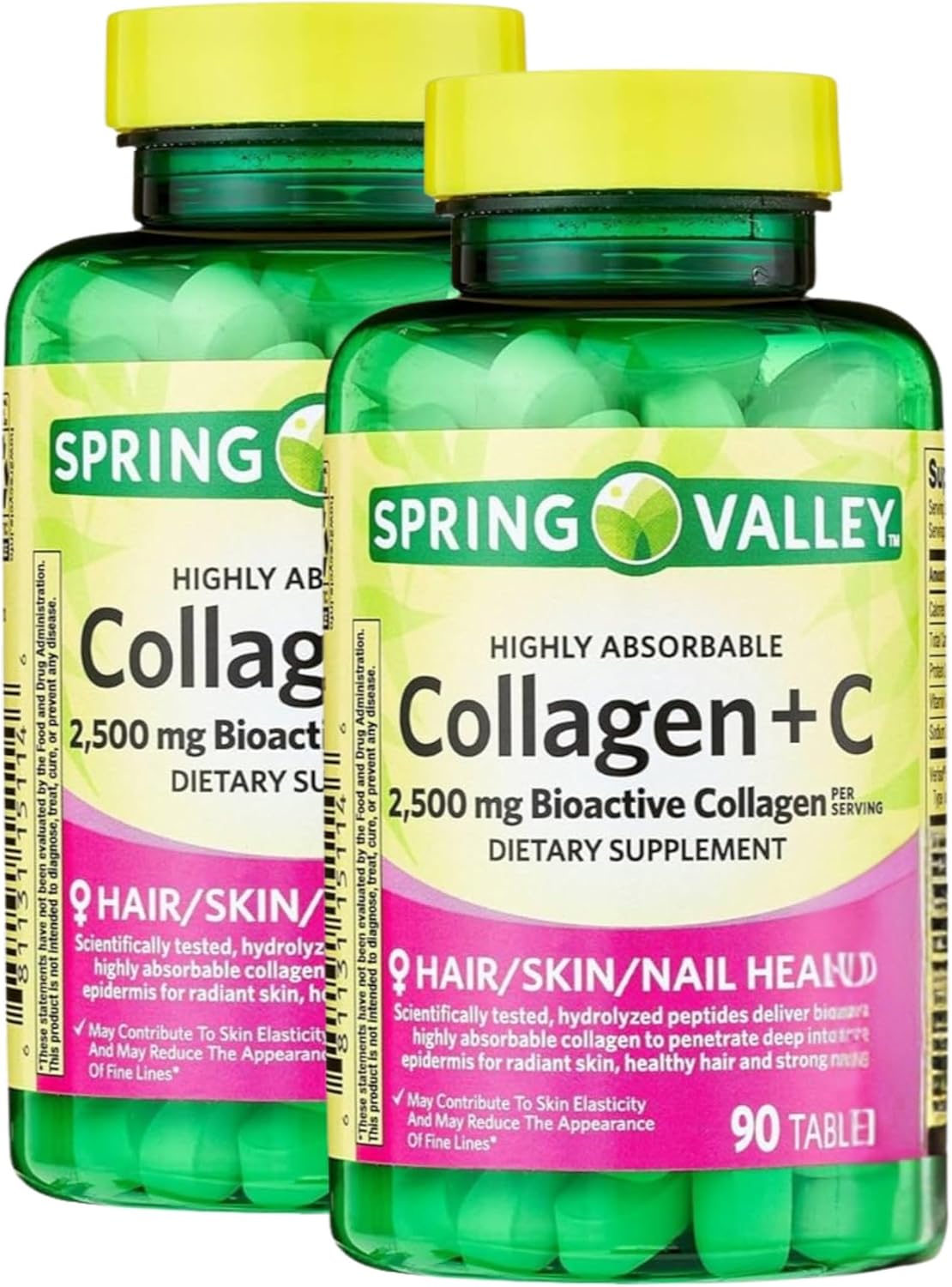 Collagen 2500mg with Vitamin C – Hydrolyzed Collagen Pills Peptides Supplement, 90 Tablets, Daily Collagen Vitamins for Hair Skin Nail Support, Gluten Free (Pack of 3)