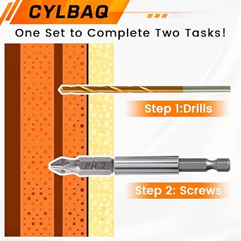60pcs 1-3.5mm Drill Bit Sets with 5pcs 25mm PH2 Phillips Screwdriver Bit | CYLBAQ HSS Titanium Coated Twist Drill Bits Set and Cross Head Screwdriver Bit Set, 1/4 inch Hex Shank with 60mm Bit Holder