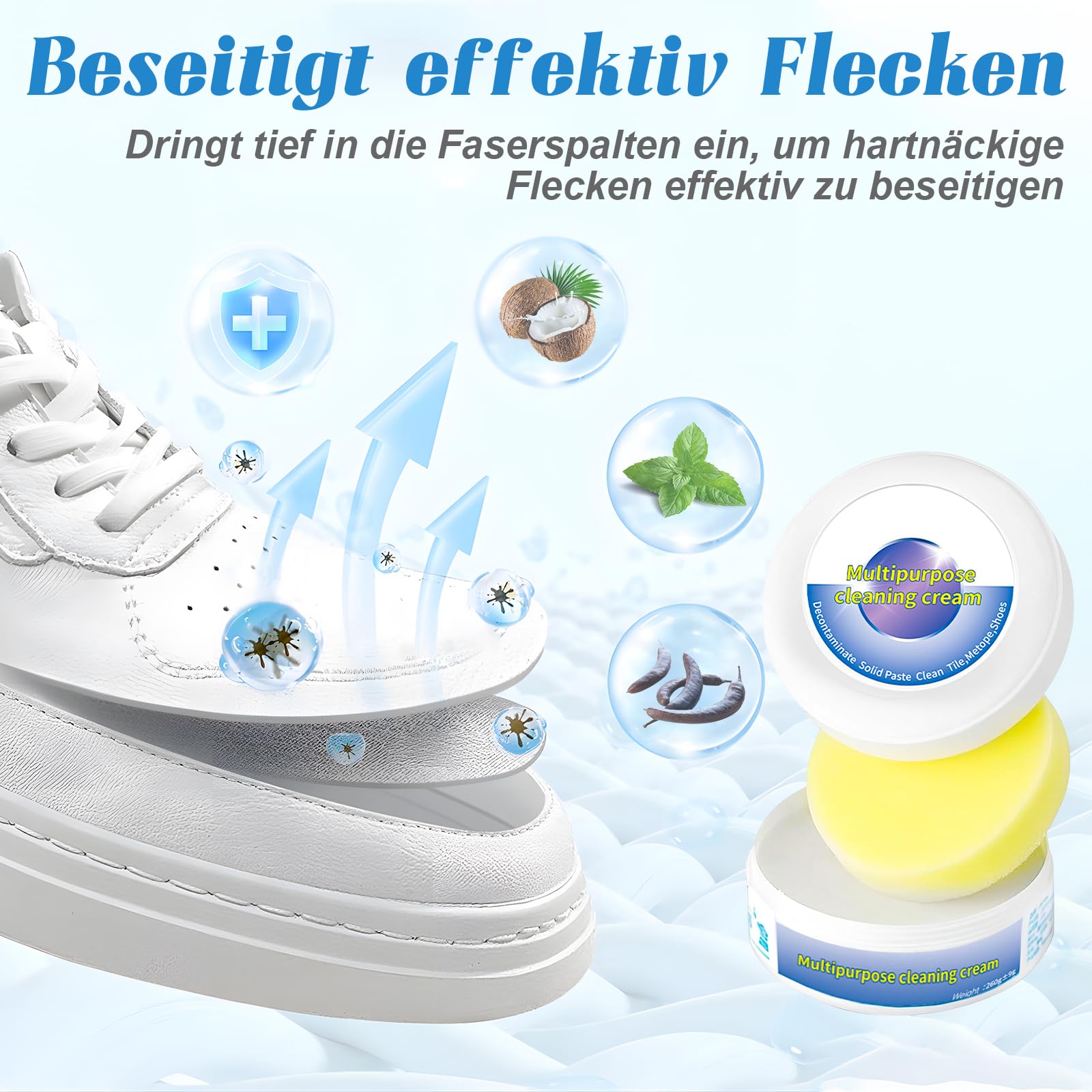 GMTEO Schuhe Reinigungscreme, 2026 Neu Multi-functional cleaning and Stain Removal Cream, Schuhcreme Weiß Reinigungs und Fleckentfernungscreme Sneaker Reiniger Weiß für alle Oberfläch - 5