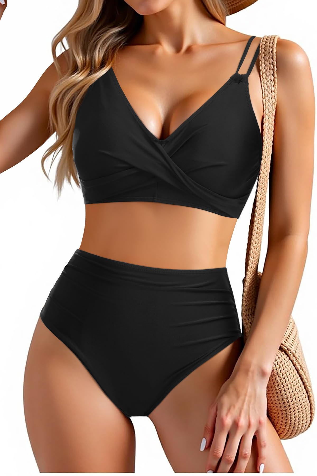 Holipick Women High Waisted Bikini Set Two Piece Swimsuits Push up Wrap Swim Suits Top Tummy Control Bathing Suit