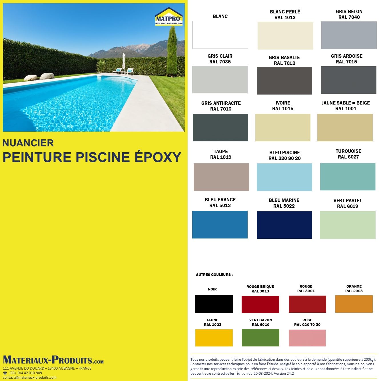 MATPRO - Peinture Piscine Epoxy - Sans Solvant - Très Haute Adhérence sur Béton, Ciment, Enduit - Application Travaux Neufs/Réparation - Bleu Marine - 1Kg