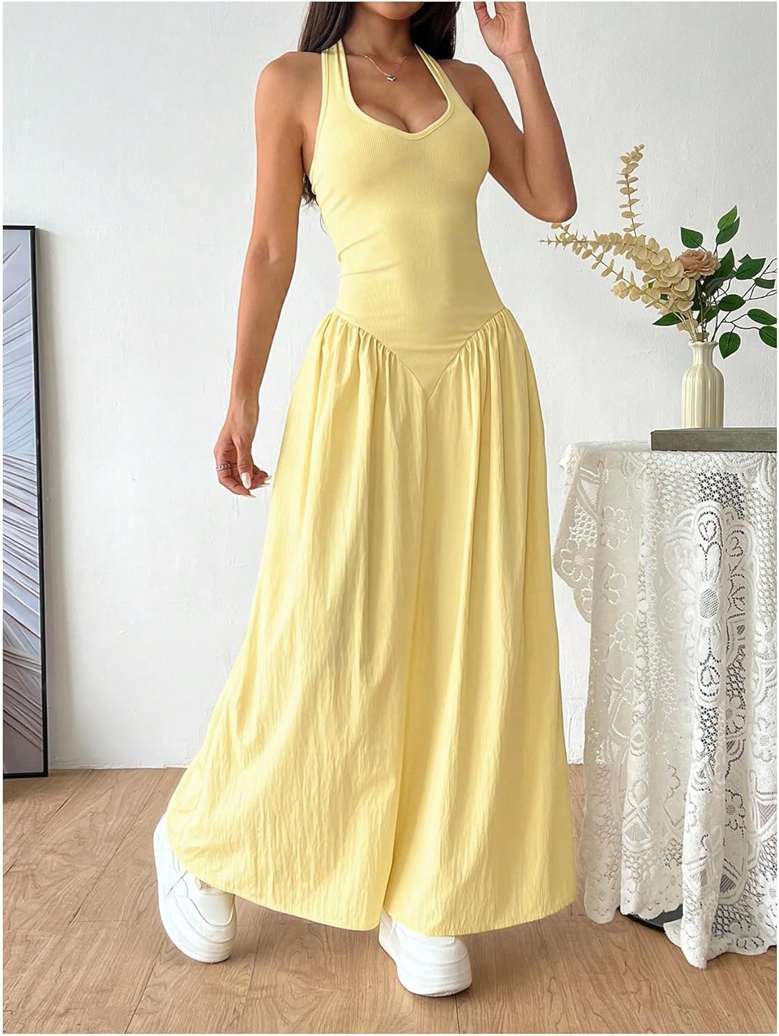 SOLY HUX Women's Maxi Dress Halter Tie Back Sleeveless A Line Flared Long Dresses - Image 5