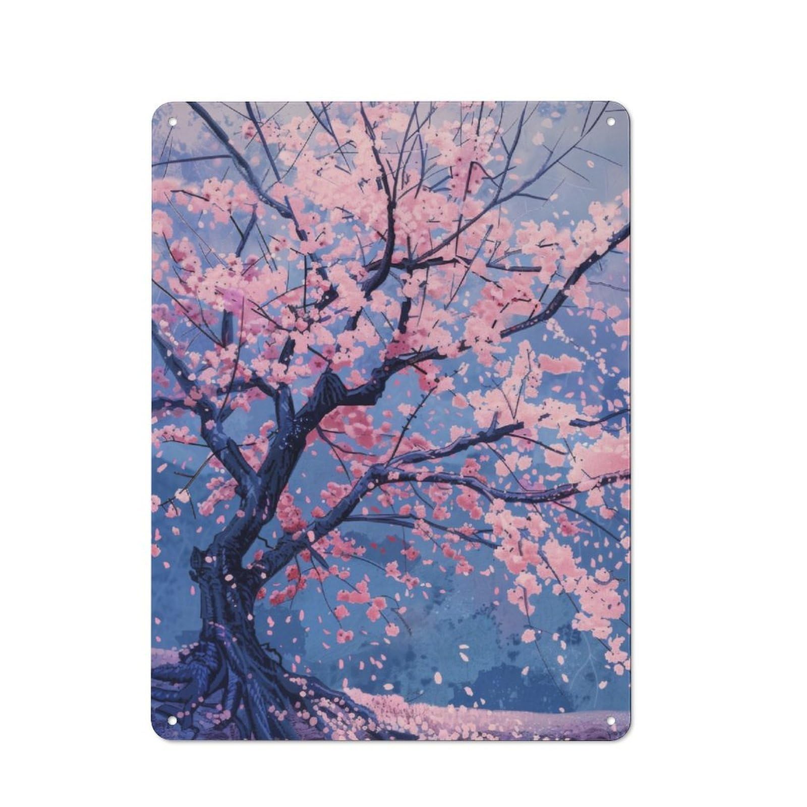 Junmoney Cherry Blossom Painting Metal Plaque 40X30cm With For Pub Or Café, Rustic Decor, For Pub Decor Enthusiasts