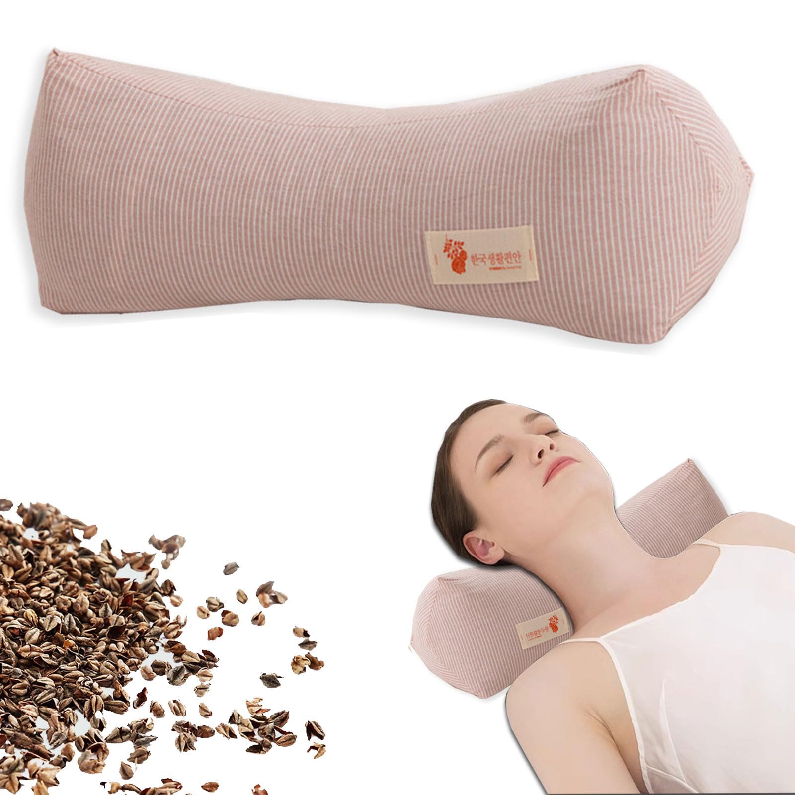 GCHC-CYL Neck & Cervical Pillows Buckwheat Pillow ?Neck Support Pillow Cervical Neck Roll Bolster Pillow?Neck Pain Relief for Back and Side Sleepers Round Pillows (Pink)