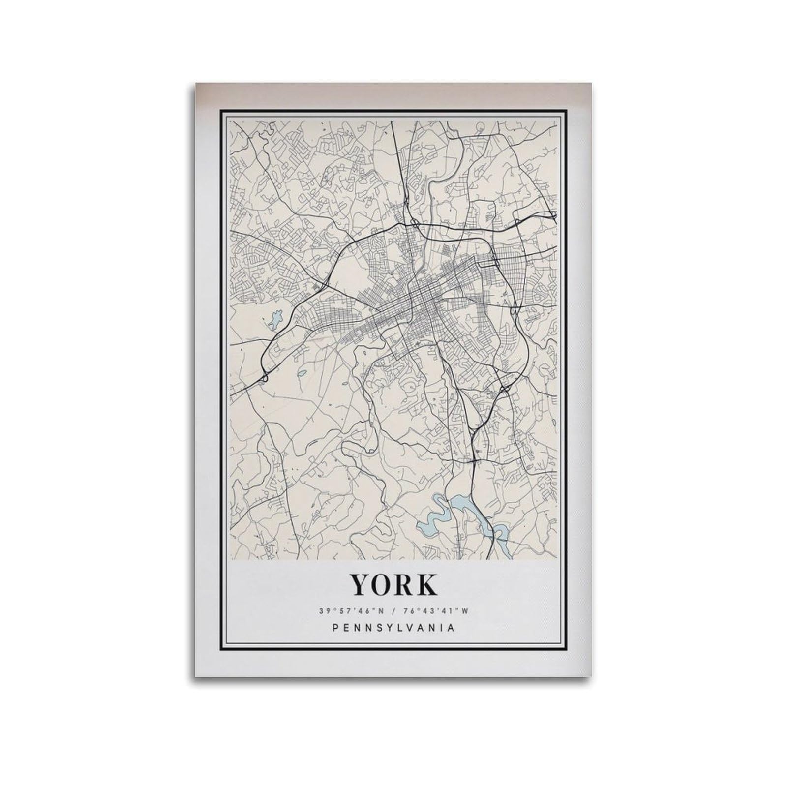 xiaoxiaoshen York PA Map Canvas Poster Wall Art Prints Room Aesthetic Murals Bedroom And Living Decorations 20x30inch(50x75cm)