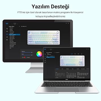 Aula F75 Mekanik RGB Klavye TKL Crescent Switch Tri Mode Kablosuz Makrolu Hot Swap Gaming Oyuncu Klavyesi Buz Mavisi