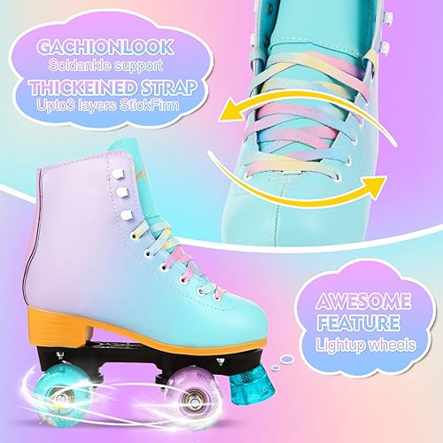 Miniatura 5 de LIKU Patines cuádruples para niñas y mujeres con luz de todas las ruedas, para interiores y exteriores, con cordones, divertido patinaje iluminador