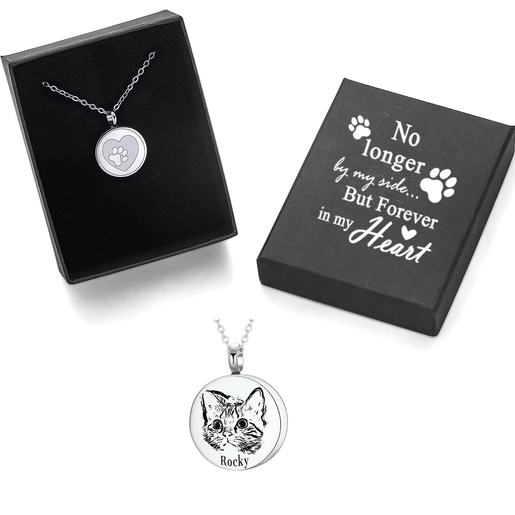 Cring Coco Custom Cremation Urn Necklace,Personalized Pet Name Portrait,Paw Print Pet Heart Urn Pendant, Memorial Keepsake Jewelry Ashes,Cherish Your