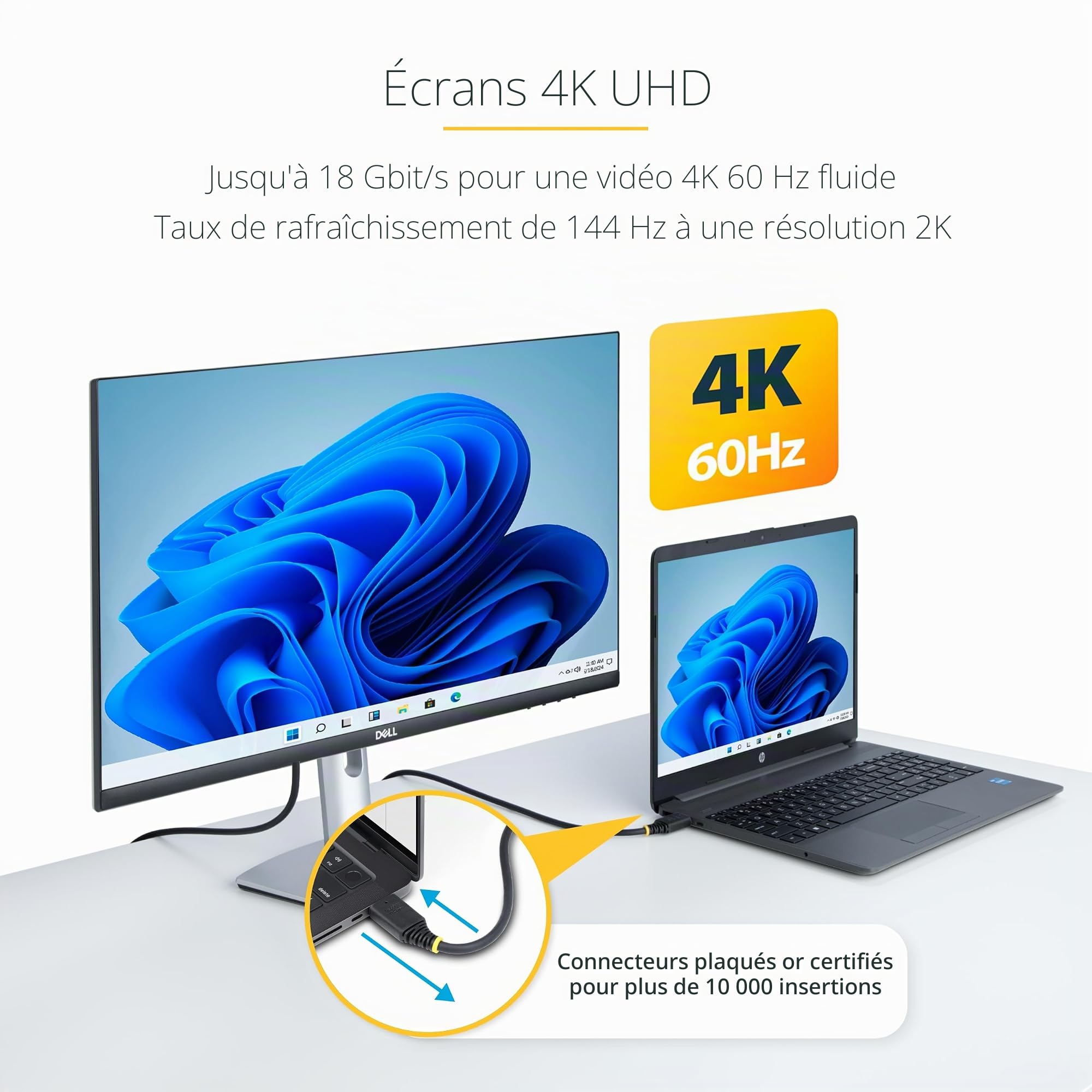 StarTech Câble HDMI Haut Débit Actif 10m, 4K 60Hz, 18Gbps, HDMI 2.0, Noir