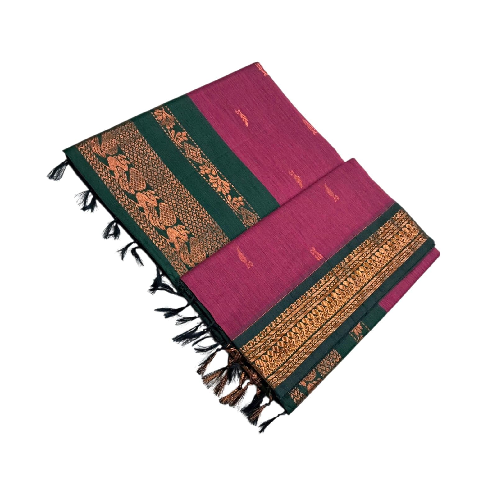SRI AMMAN SAREES - Women's Jacquard Kalyani-Cotton Korvai Border Self Sarees with Grand Jari Contrast Rich Pallu With Running Contrast Blouse-image-30