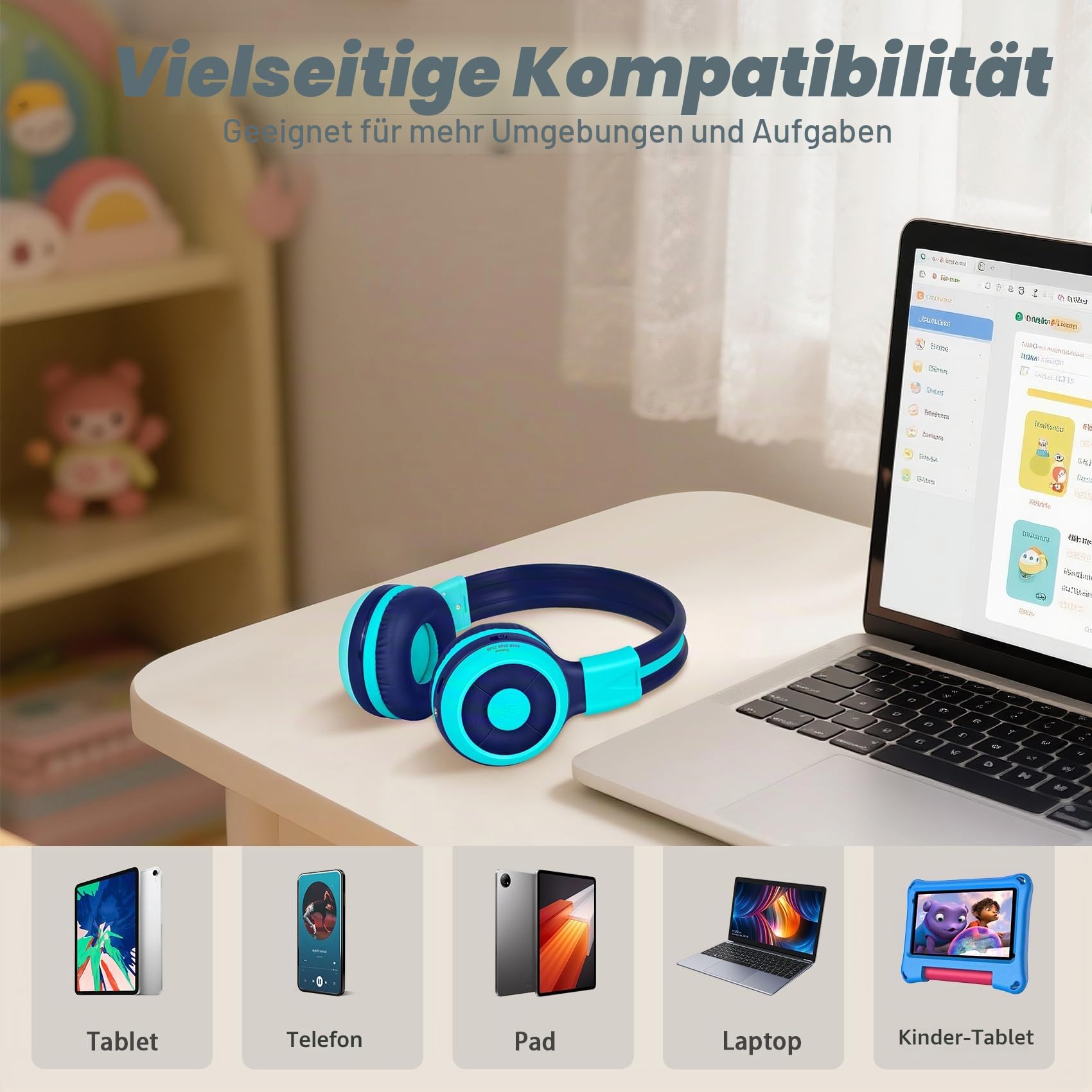 SIMOLIO 2er-Pack Bluetooth Kopfhörer Kinder, Kinderkopfhörer mit 75dB, 85dB, 94dB Lautstärke begrenzt, Bluetooth-Kopfhörer für Teenager mit eingebautes Mikrofon, für Schule und Reise Mint+Rosa