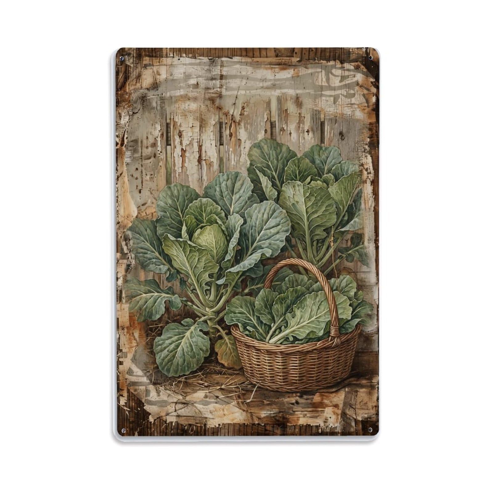Collard Greens Garden Leafy Vegetable Countryside Metal Tin Sign Plaque Wall Decor for Cafe, Club Bar, Office, Home Garden Metal Poster 8x12Inch