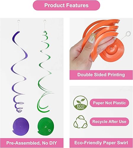Miniatura 6 de Juego de 48 piezas de remolinos de papel multicolor Remolinos colgantes para fiesta de cumpleaños, baby shower, boda y decoración de celebración