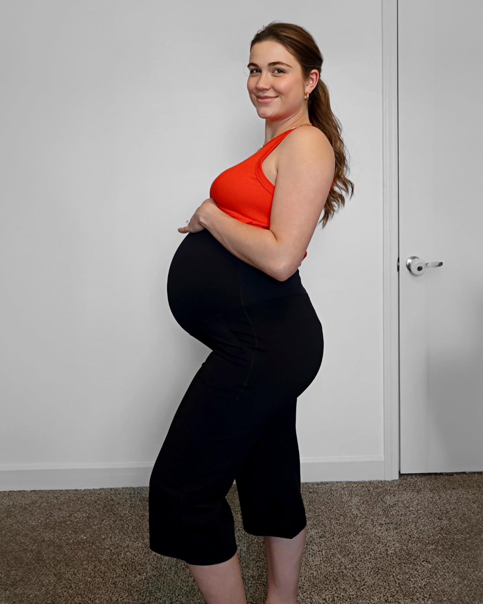 G4Free Umstandshose Damen Hohe Taille Yogahose Umstandsmode Sommer für Schwangere 3/4 Weites Bein Schwangerschafts Stretch Lose Lounge Arbeitshosen