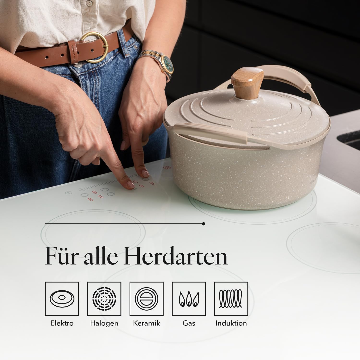 FLORINA Aluminiumtopf OSLO 4,3 l 24 cm Durchmesser I Keramische Antihaftbeschichtung I Ergonomischer Softgrip-Griff I Hitzebeständig | Topf geeignet für Induktions-, Gas- und Elektrokochfelder