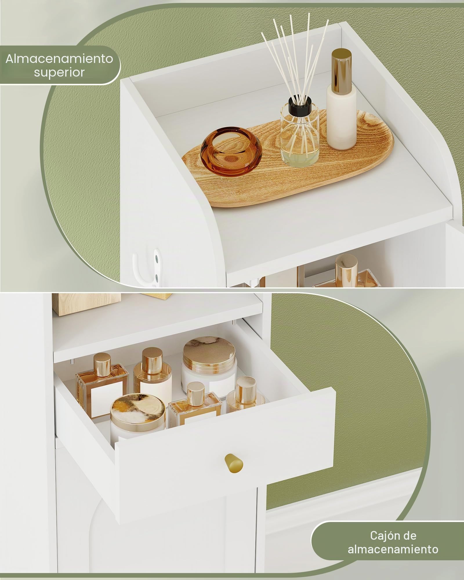 Hzuaneri Armario para Baño Alto, Armario Estrecho para Papel Higiénico con 2 Puertas y Cajón, Organizador de Baño con Estante Ajustable para Dormitorio, Salón, Estudio, Blanco BC29013G | Baño alto con 2 puertas y cajón, compartimento abierto, armario de b
