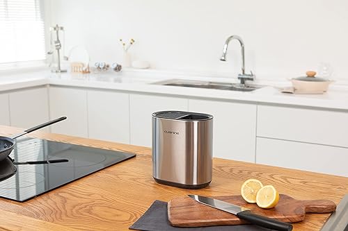 Miniatura 4 de Bloque de cuchillos y soporte para utensilios para organización de almacenamiento de mostrador de cocina, soporte de acero inoxidable con bandeja de