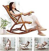 Vista 2 de Mecedora de bambú plegable de jardín para tumbonas de ancianos, silla de terraza con cojín, estable y ergonómica de madera, silla de jardín