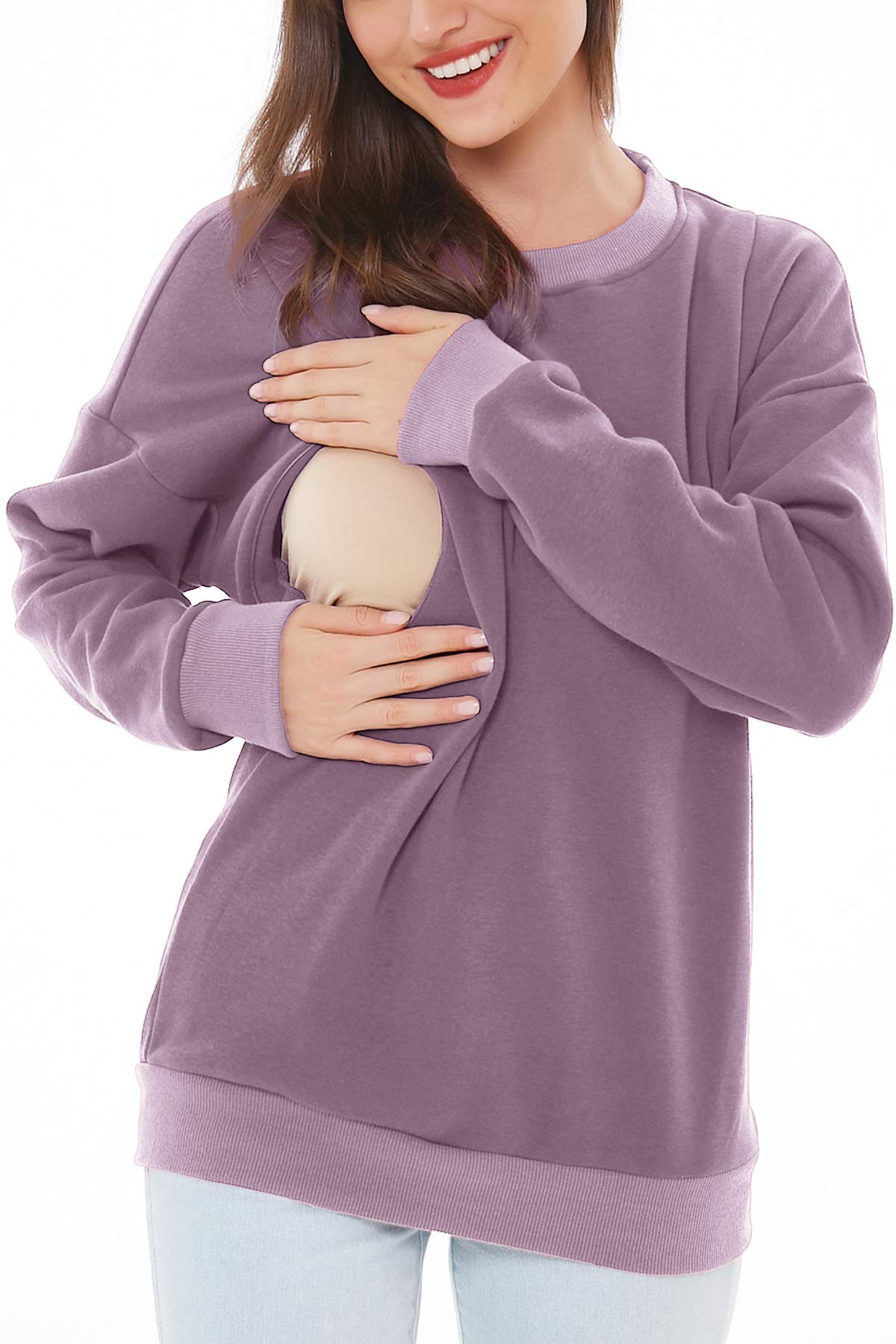 Smallshow Pflege Sweatshirt Langarm T-Shirt Bluse Stillen Pullover Tops Stillshirt XL Misty Lilac