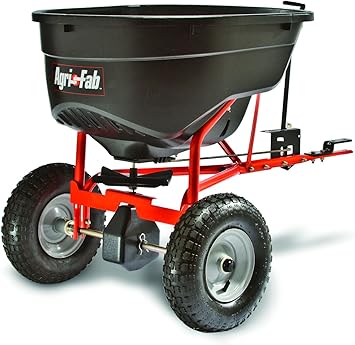Agri-Fab Pull Behind Broadcast Spreader for Seed, Fertilizer, Salt and Ice Melt, 130 lb Hopper Capacity with Universal Hitch and 12 Ft Spread Width