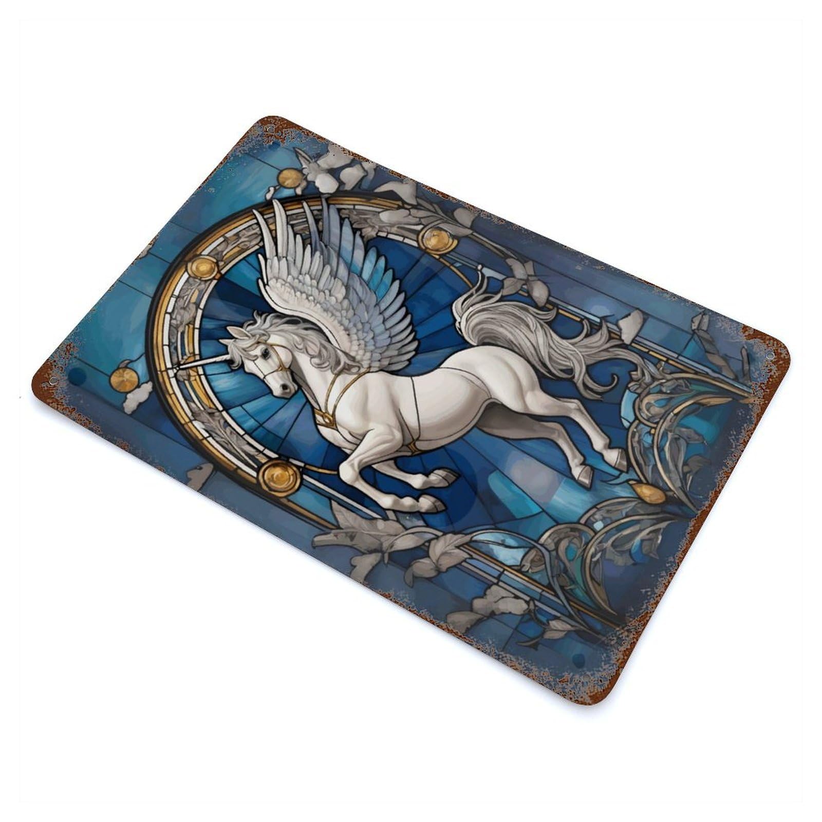 Distressed Metal Wall Sign Pegasus Myth Animal 11.8"x7.9", Old School Wall Decor for Bistro, Counter And Cafe Decor
