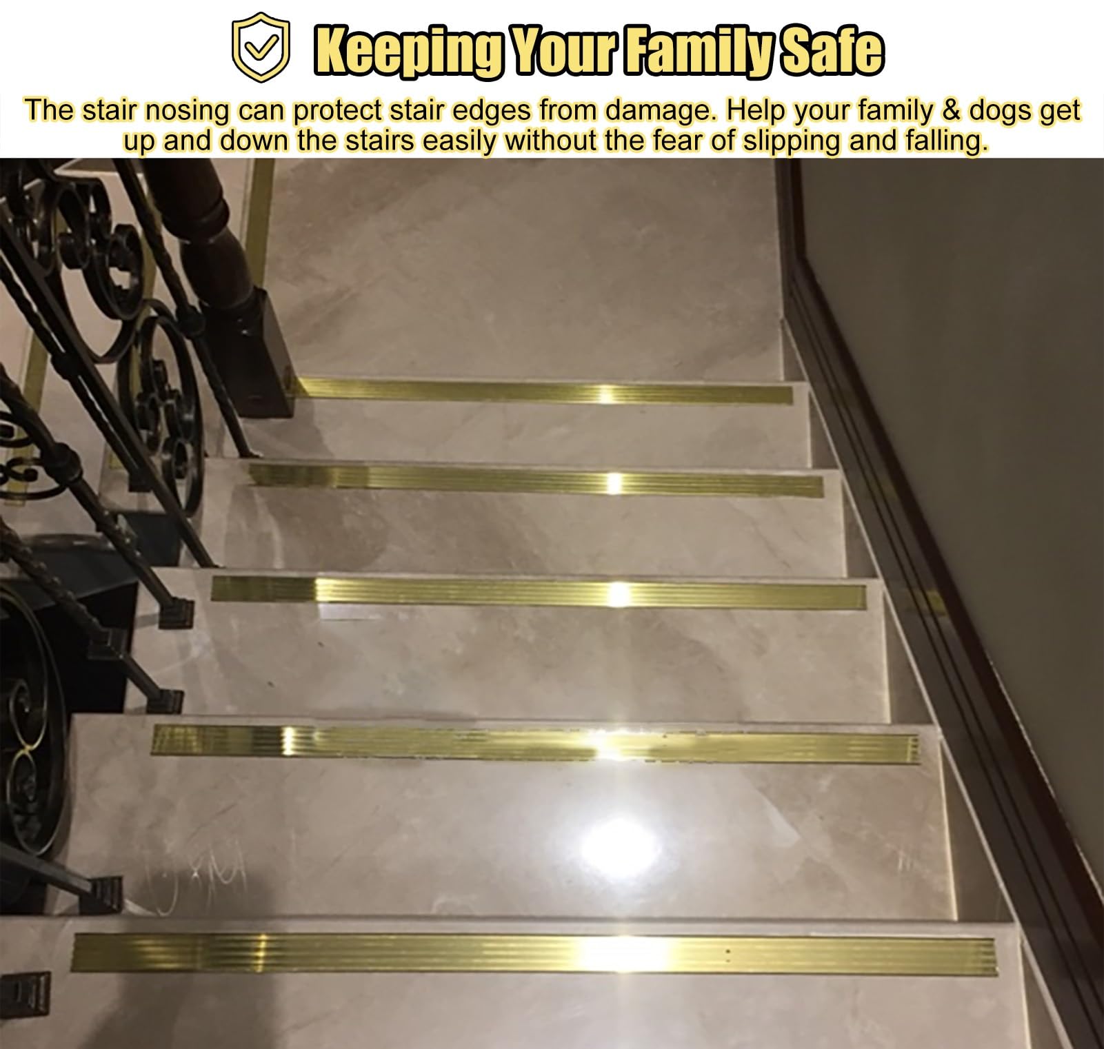 Tira de transición Antideslizante de latón para Nariz de Escalera, Borde de Nariz de Escalera Interior y Exterior, Protector de Escalera para Pisos de Vinilo/escalones de Madera, prevención