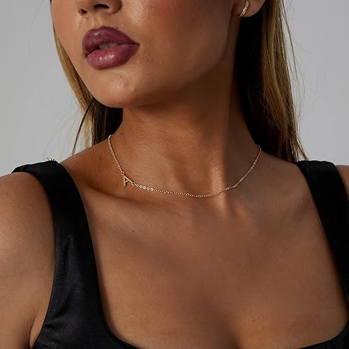 Miniatura 3 de VIROMY Delicado collar con nombre inicial para mujer, chapado en oro de 14 quilates, collar minimalista con letra personalizada, gargantilla con