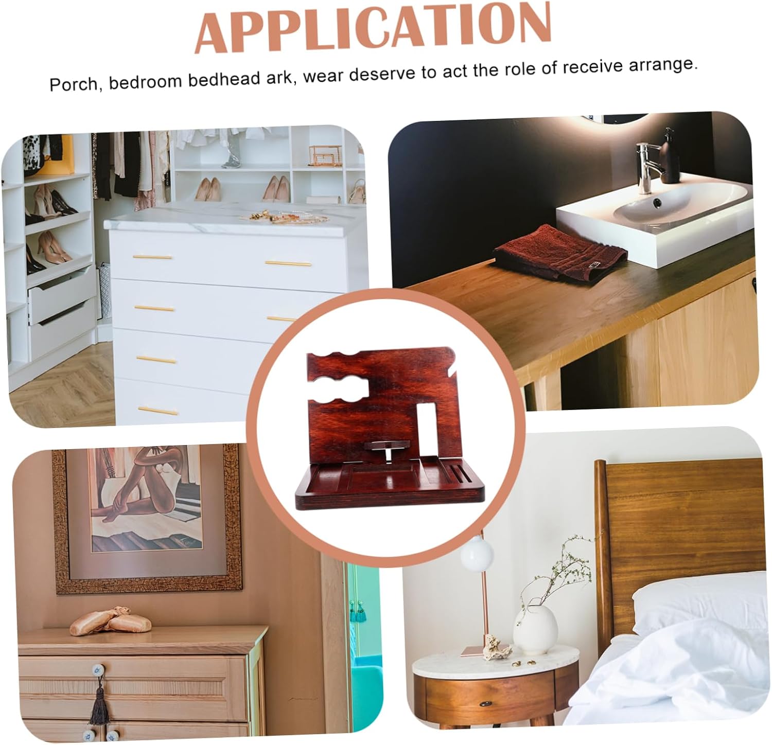 Rustic Wooden Storage Rack Phone and Wallet Holders Key Holder Watch Bracket Multifunctional for Bedroom Office image 3