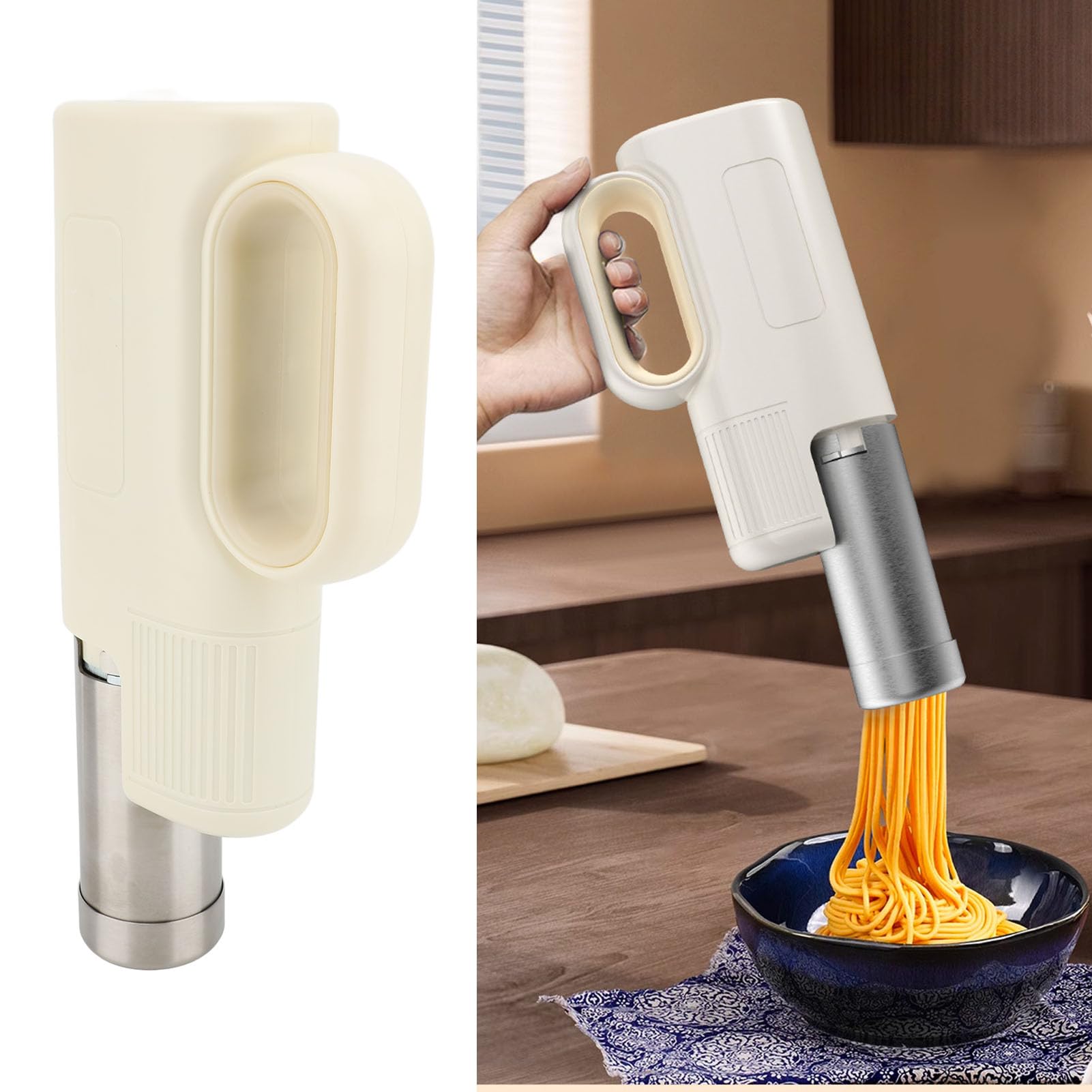 Handgehaltener Elektrischer Nudelbereiter, Kabellose Nudelmaschine mit 5 Formscheiben, Edelstahl 304, 2000 MAh, Wiederaufladbar über USB, für Hausgemachte Spaghetti-Ramen-Nudeln