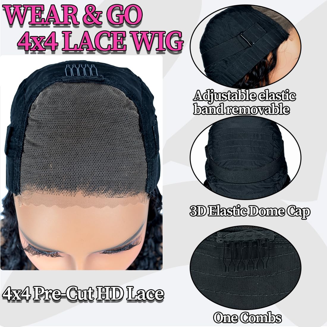 Wigs Human Hair Pre Plucked 4x4 Lace Closure Glueless Wigs for Black Women Human Hair Deep Wave Lace Front Wigs Human Hair Glueless Curly Bob Wig Upgraded No Glue Pre Cut