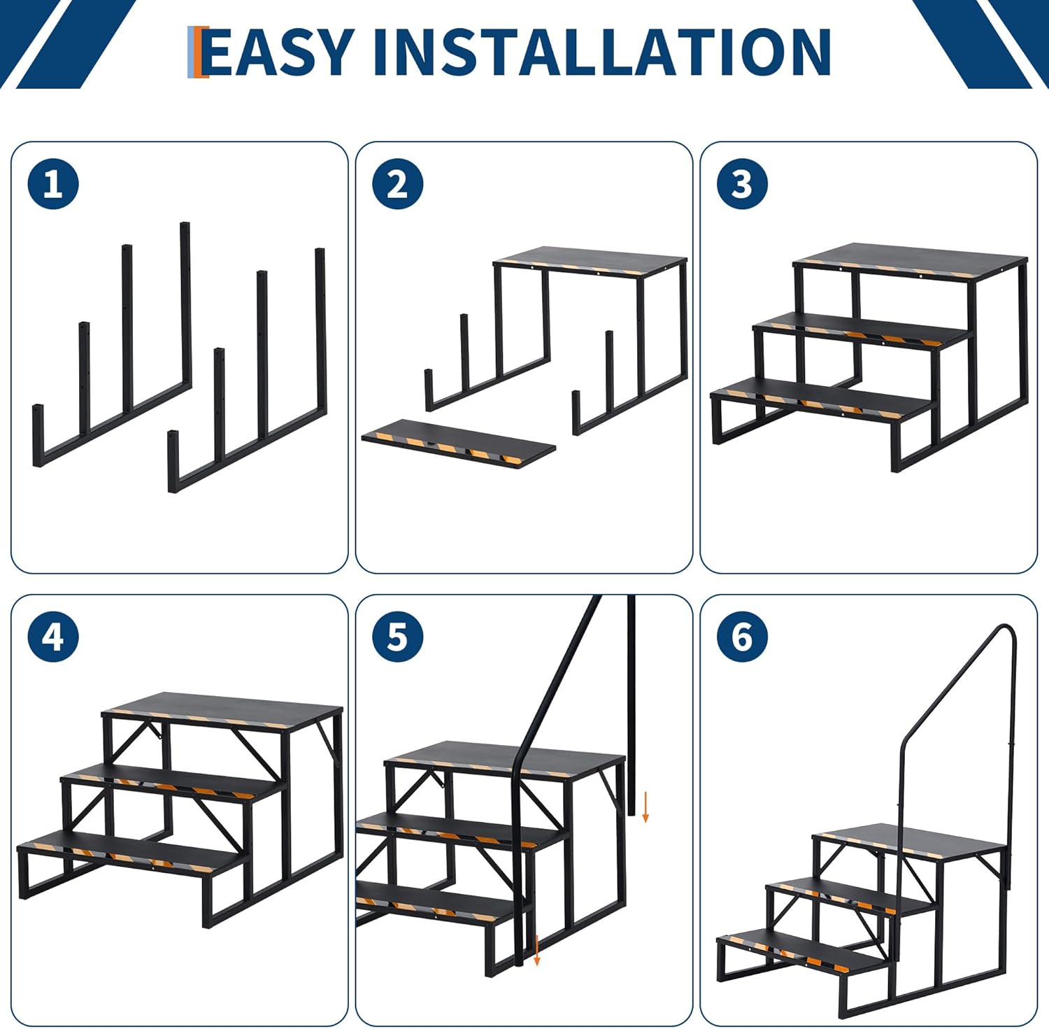 3 Steps RV Stairs with Handrail, Portable Hot Tub Step Ladder with Non-Slip Tape & Treads, Heavy Duty Mobile Home Stairs for 5th Wheel Travel, Trailers, Camper, Porch, SPA, Dock Entry, Pet Stairs