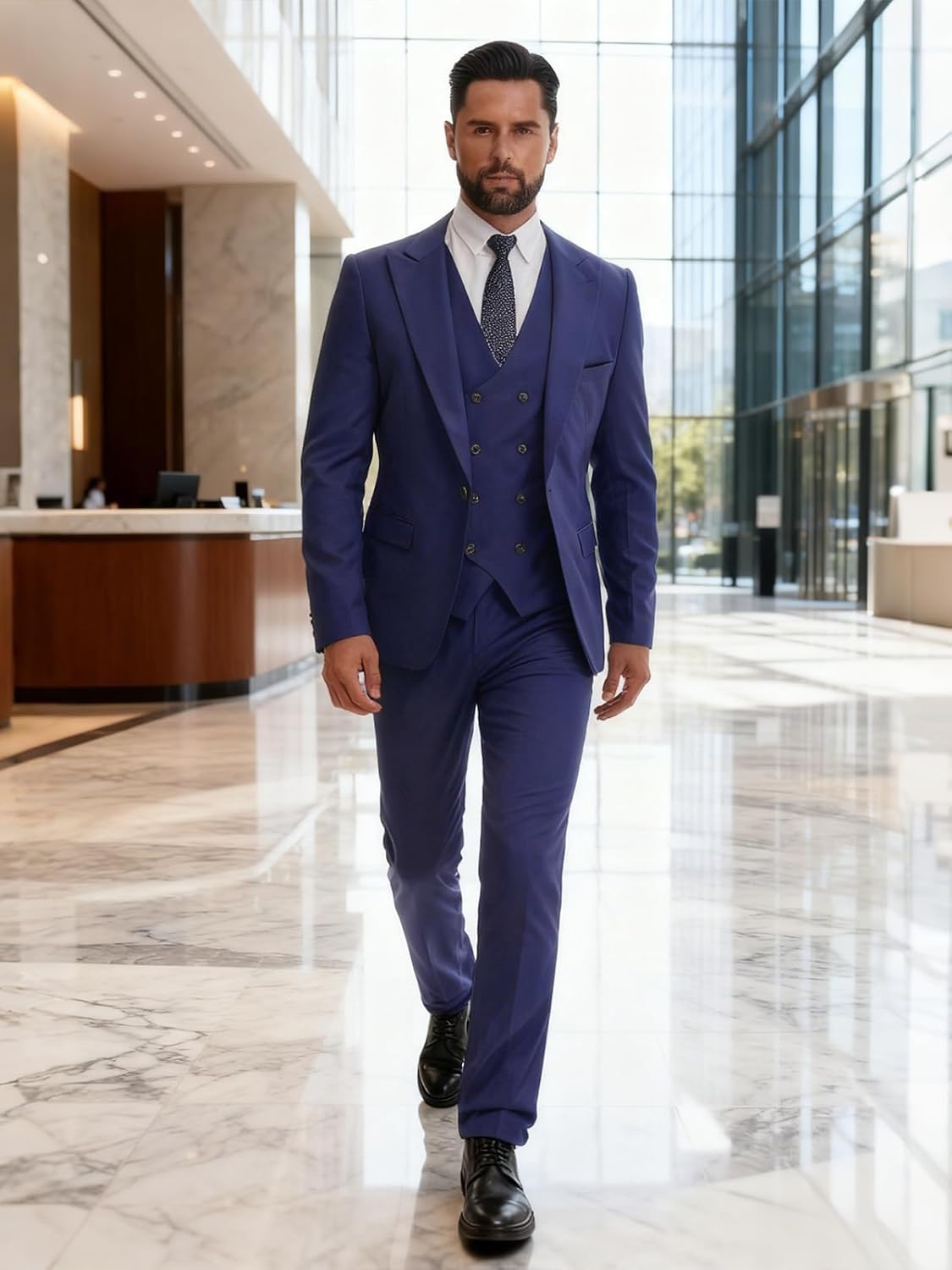 Men's 3 Piece Slim Fit Suit Set One-Button Tuxedo Jacket Vest & Pants for Wedding Prom Business