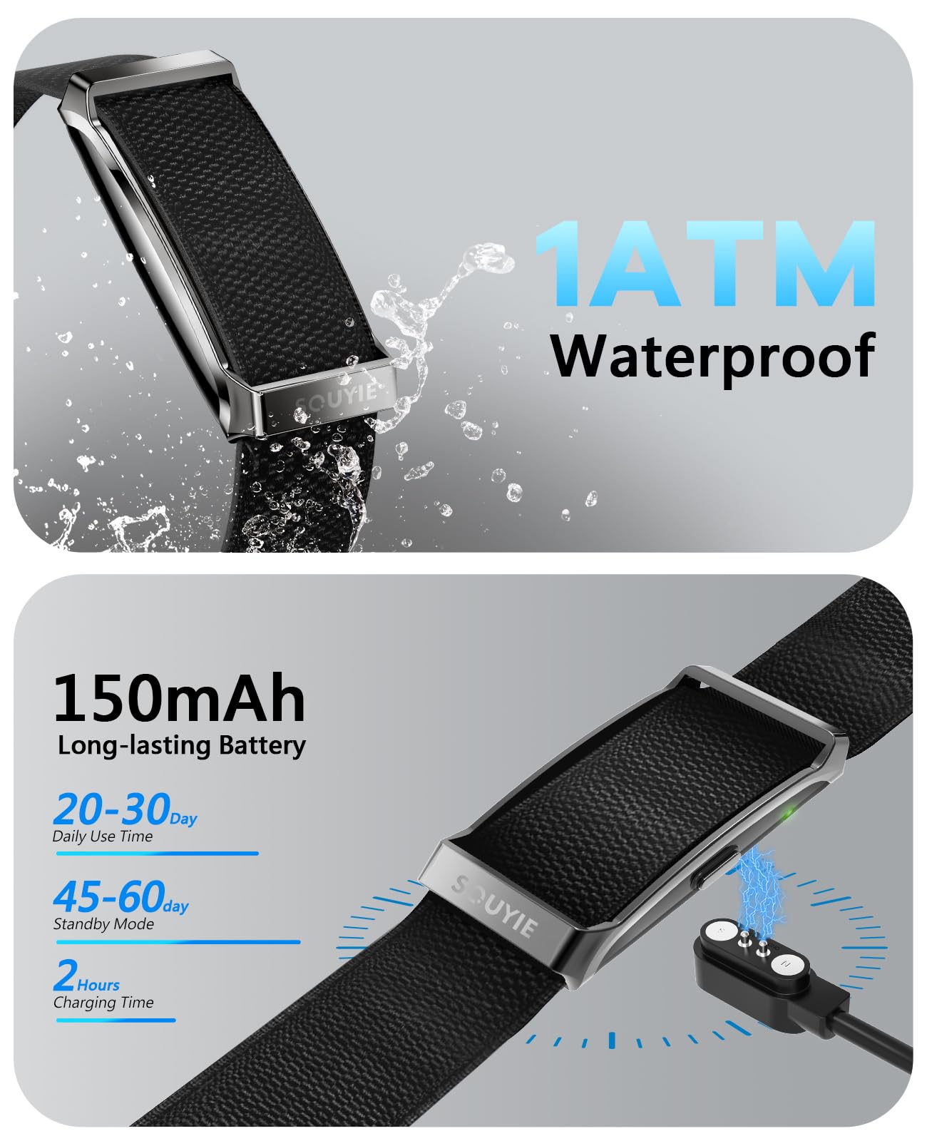 Smart Bracelet for Men Women, Health Activity Fitness Trackers, 24/7 Continuous Heart Rate/Blood Pressure/HRV/Stress Monitor, 24H Sleep Tracker, 170+ Sports Modes Smart Wristband with Free APP 2 Bands