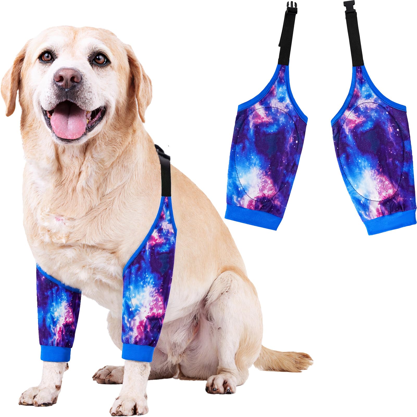Dog Elbow Wraps Knee Protector Pads Elbow Callus Treatment Sleeve for Wounds Front Legs Prevent Licking for Medium Large Dogs 2XL, Galaxy