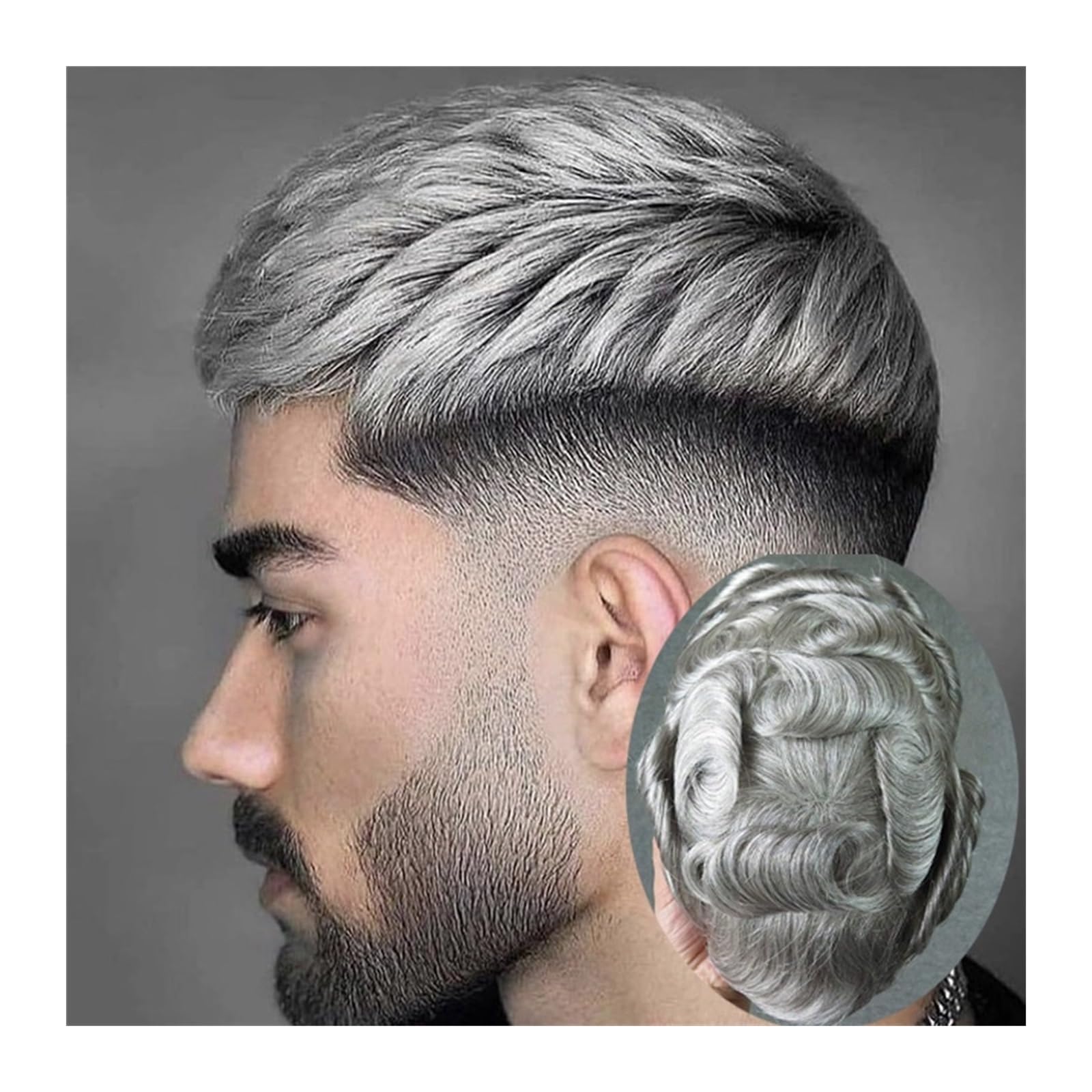 Tupecik męski Remy Human Hair Man Wig Grey Mix Black Color Durable 0.06-0.08mm Thin Skin ToupeeFull PU Hairpiece Unit Replacement Treski(1B80#)