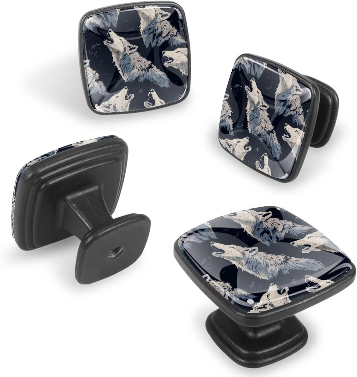 12 Pieces Seamless Wolves Glass Knobs for Dresser Drawers, 1.37 x 1.10 in Square Kitchen Cabinet Pulls for Home Office Nursery Kids Room