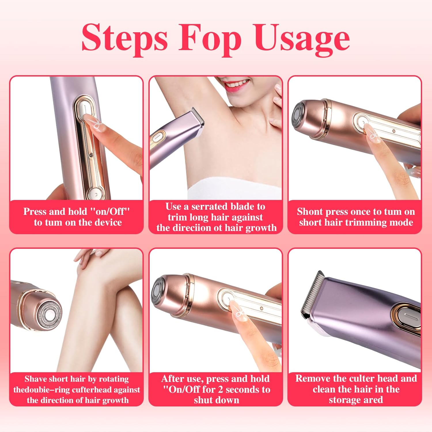 Bikini Trimmer for Women, 2-in-1 Electric Razor for Pubic Hair & Body - IPX7 Waterproof, Rechargeable Cordless Groomer for Legs, Underarm & Face (Mauve)