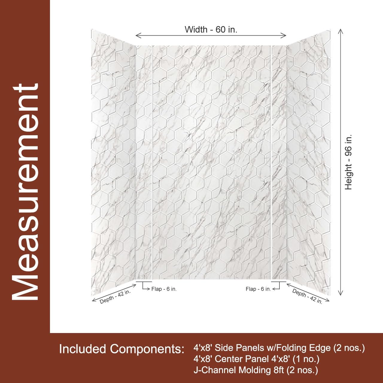 From Plain to Beautiful in Hours 133-640-HEX-KIT Hex Tile Tub and Shower Wall Panels Surround (Covers/ 96 Sq. Ft.), Marble, 1 Piece