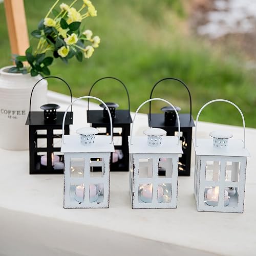 Miniatura 5 de HPC Decor - 6 mini linternas decorativas para centros de mesa de boda, faroles de velas de metal a granel con candelita LED y cuerda, decoración