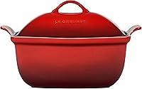 Vista 2 de Le Creuset Heritage - Cacerola de cerámica con tapa, 4.5 cuartos de galón, rojo cereza