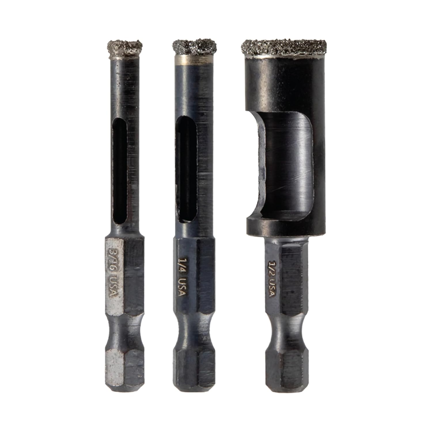 3-Piece Diamond Arbored Hole Saw Bit Set (3/16, 1/4, 1/2-Inch)