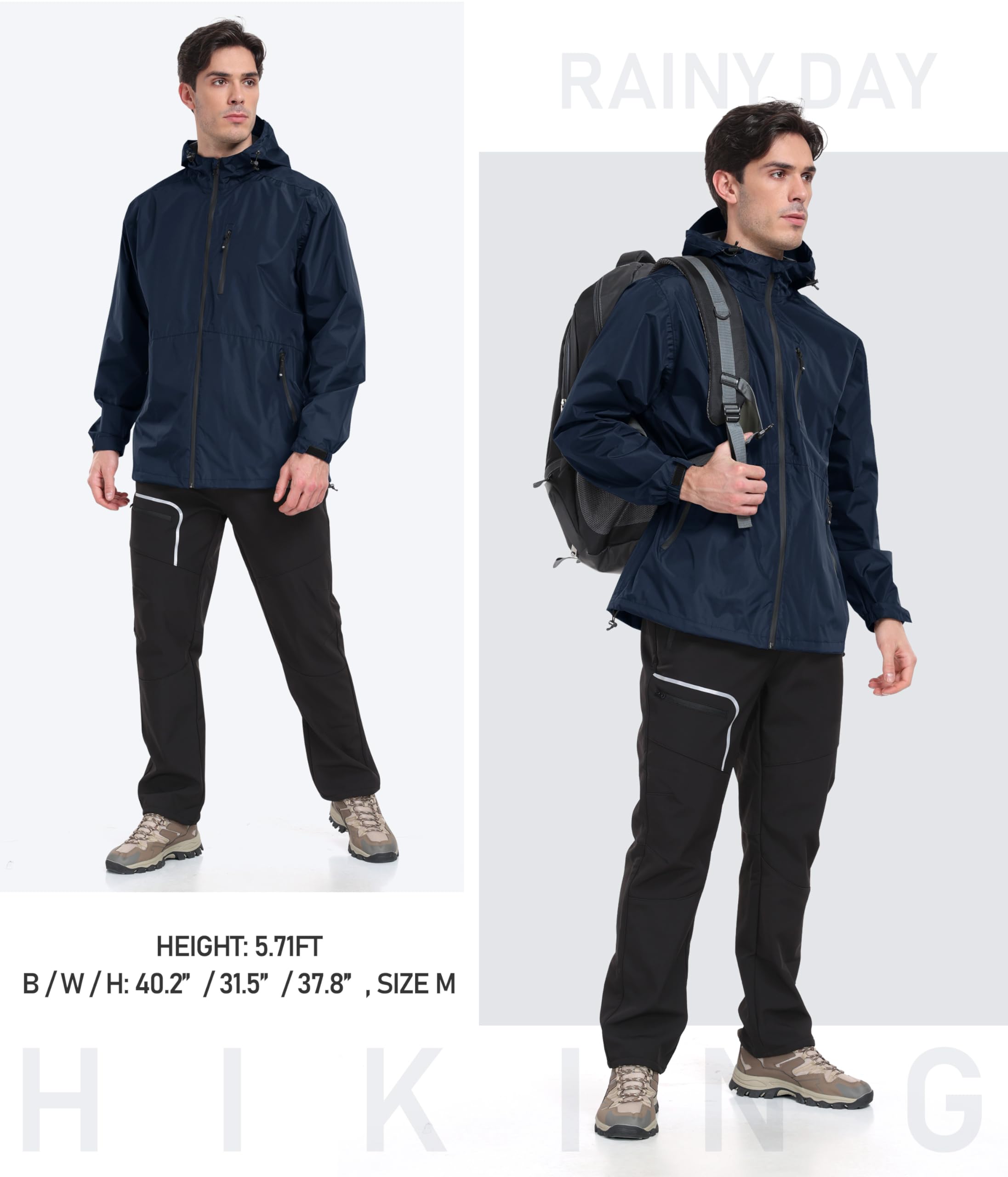 MoFiz Hombre Chaquetas Impermeables Chubasqueros Plegable Ligero Cortavientos Impermeable para Ciclismo Running Acampada Marcha Viajes Senderismo