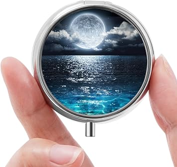 Mini Pill Box, Small Pill Box, Portable Pill Box, Cute Pill Organizer for Vitamins, Medications, Fish Oil and Supplements Beautiful Starry Sky