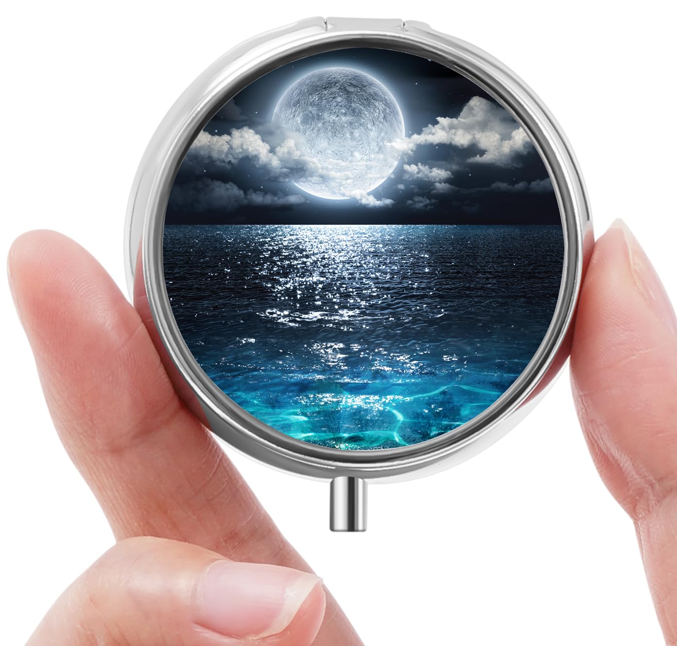 Mini Pill Box, Small Pill Box, Portable Pill Box, Cute Pill Organizer for Vitamins, Medications, Fish Oil and Supplements (Beautiful Starry Sky)