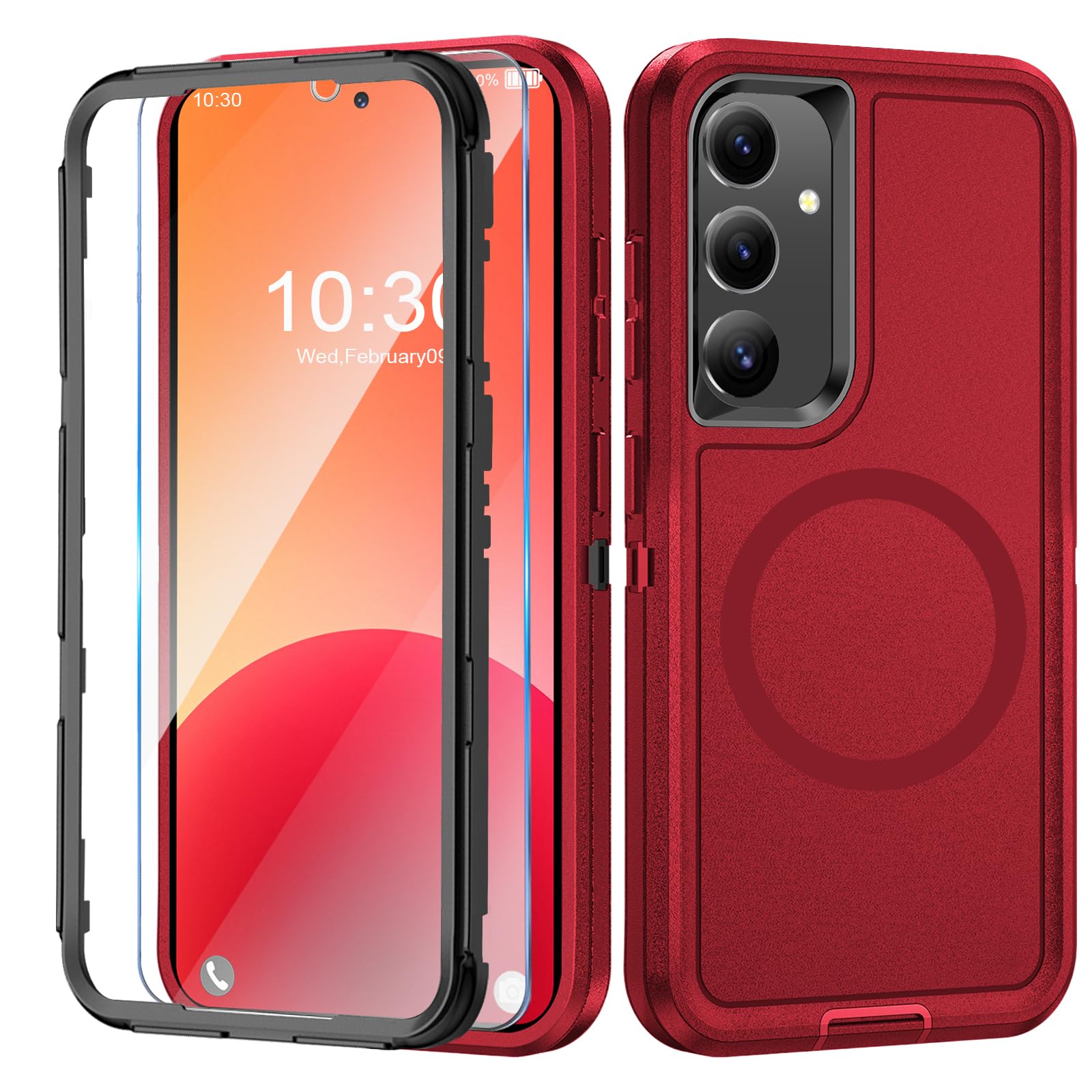 Giyer Handyhülle für Samsung Galaxy A14 5G Hülle mit Schutzfolie, 360° Stoßfest Robust Panzerhülle für Samsung A14 5G Case Cover Schutzhülle mit Magnetisch (Rot, Für Samsung Galaxy A14)
