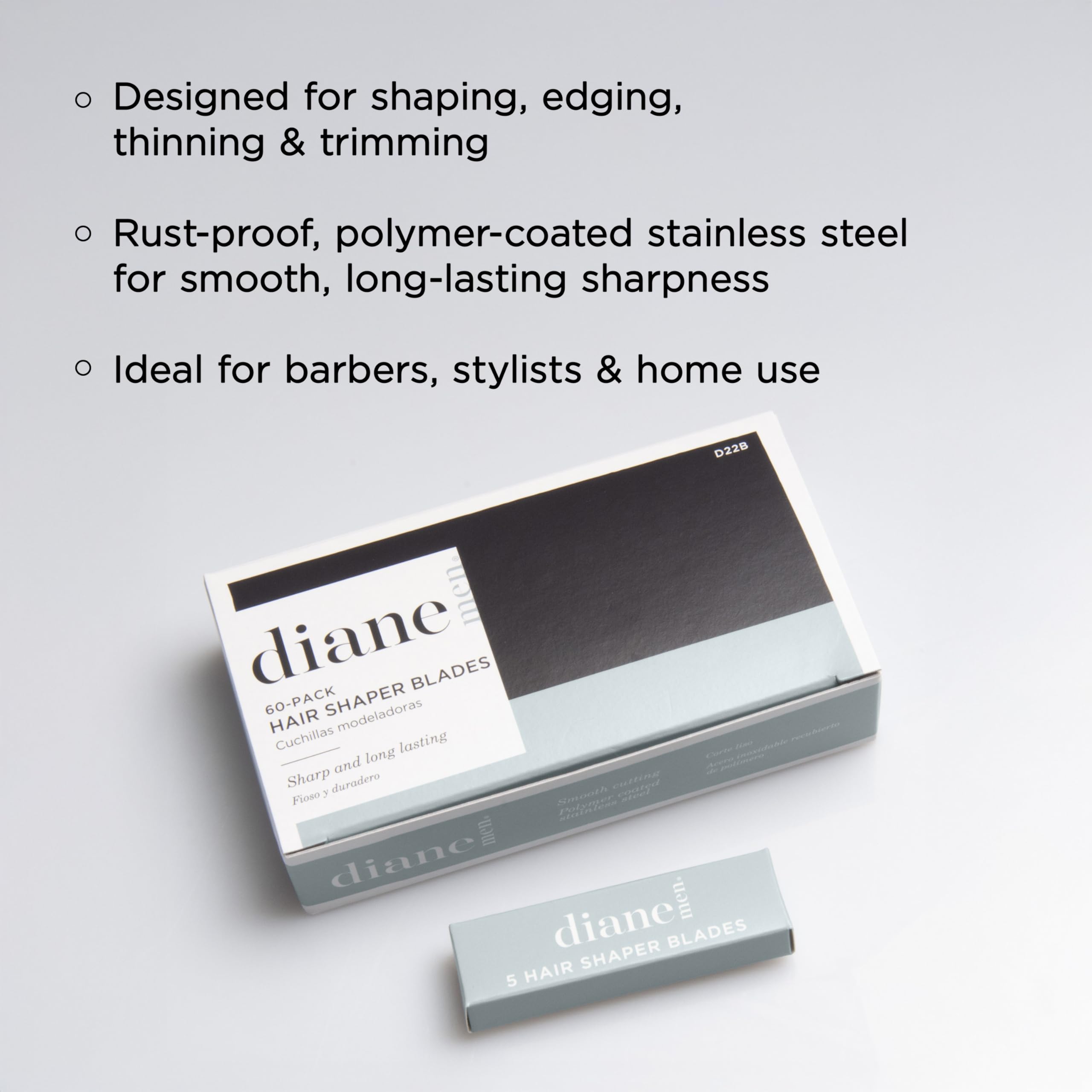 Diane Polymer-Coated Stainless Steel Hair Shaper Razor Blades, 60-Pack