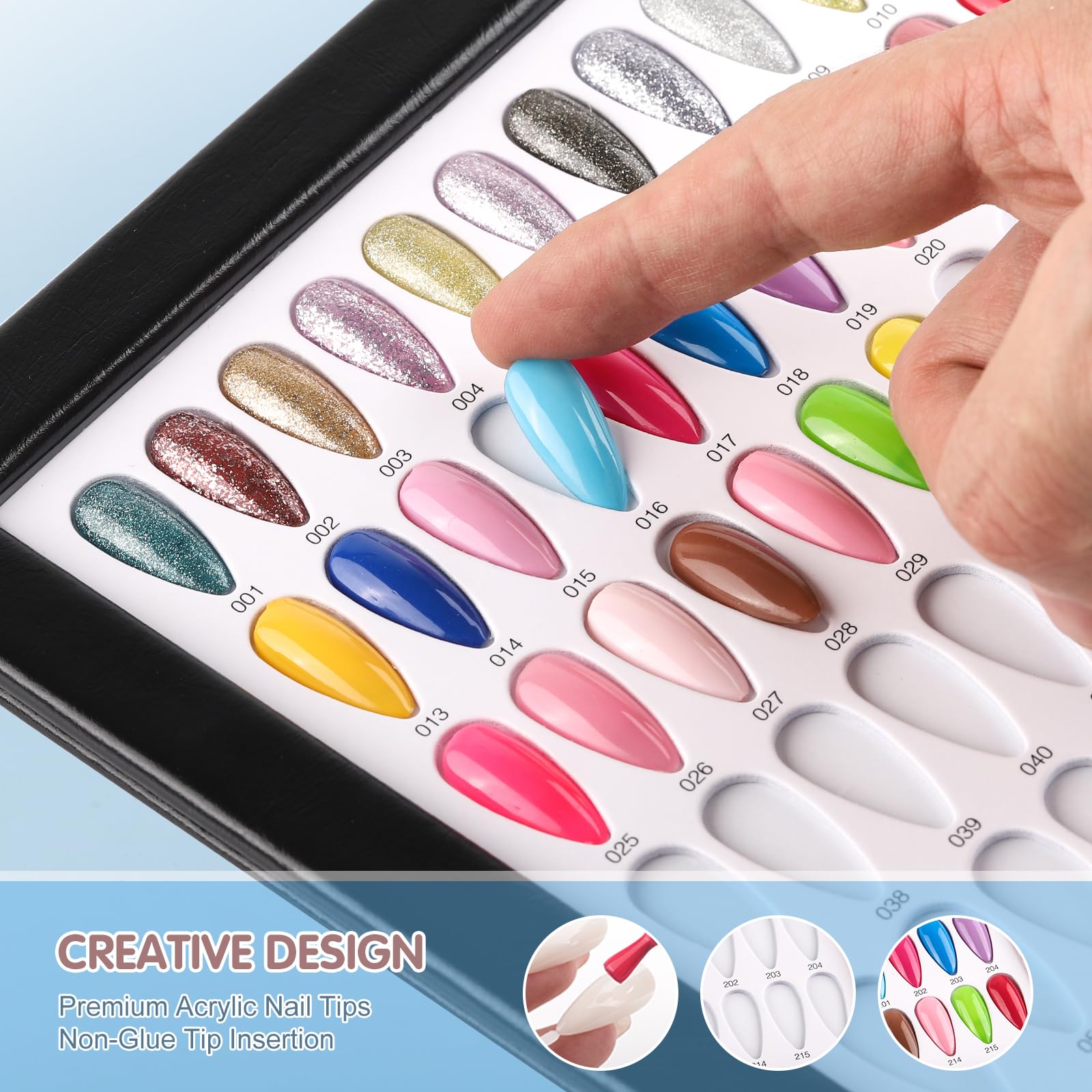 BNG Nail Colour Display Book 216 Colors Nails Art Card Chart with 240 Pcs Almonds False Nails Tips - Image 3
